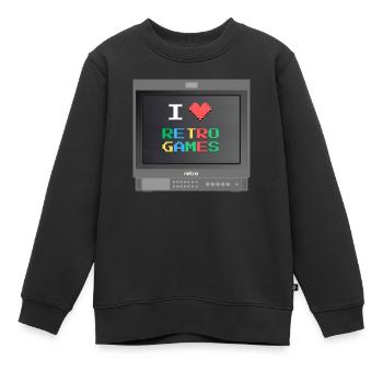 PVM Lover - Retrogames (Noir) - Sweat Premium enfant bio - noir - Devant - AI Model Kid Female (0cm)