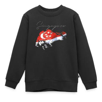 Drapeau de Singapour sur la carte de Singapour EN - Sweat Premium enfant bio - noir - Devant - AI Model Kid Female (0cm)