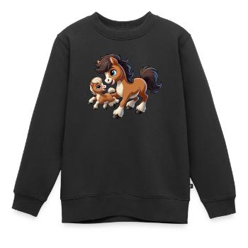 Poney avec enfant gambadant - Sweat Premium enfant bio - noir - Devant - AI Model Kid Female (0cm)