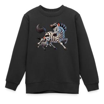 Mère zèbre avec enfant gambadant - Sweat Premium enfant bio - noir - Devant - AI Model Kid Female (0cm)