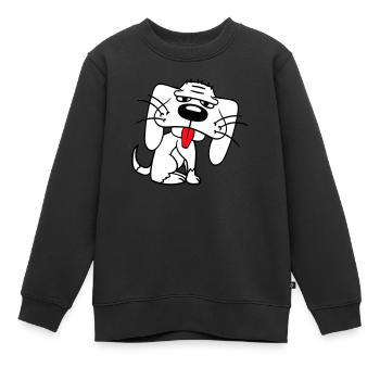 Hund Sitzt Lustig Süß Streck Zunge Heraus Comic - Kinder Premium Organic Sweatshirt - Schwarz - Vorne - AI Model Kid Female (0cm)