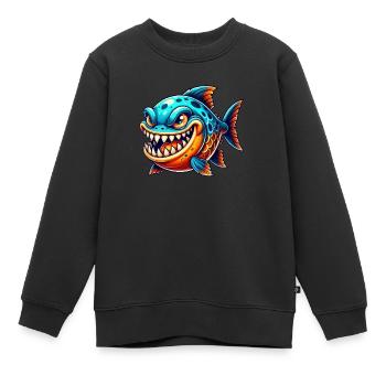 Piranha Bande dessinée Poisson - Sweat Premium enfant bio - noir - Devant - AI Model Kid Female (0cm)