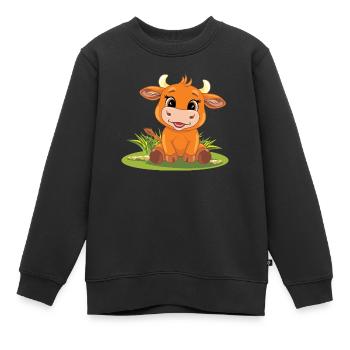 Lustige lächelnde Baby Stier auf dem Rasen - Kinder Premium Organic Sweatshirt - Schwarz - Vorne - AI Model Kid Female (0cm)