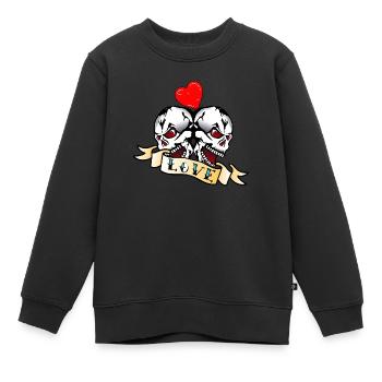 tete de mort love banderole coeur crane skull - Sweat Premium enfant bio - noir - Devant - AI Model Kid Female (0cm)