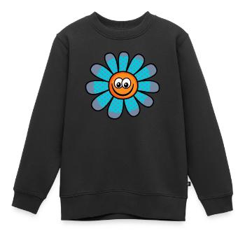 Blue Orange Happy Flower Cartoon - Kids Premium Organic Sweatshirt - black - Front - AI Model Kid Female (0cm)