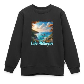 Lac Michigan - Sweat Premium enfant bio - noir - Devant - AI Model Kid Female (0cm)