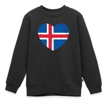 Islande Coeur Drapeau Grunge - Sweat Premium enfant bio - noir - Devant - AI Model Kid Female (0cm)