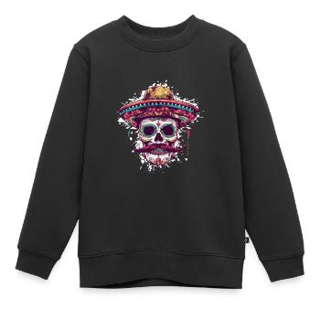 Sombrero Crâne Mexicain - Sweat Premium enfant bio - noir - Devant - AI Model Kid Female (0cm)