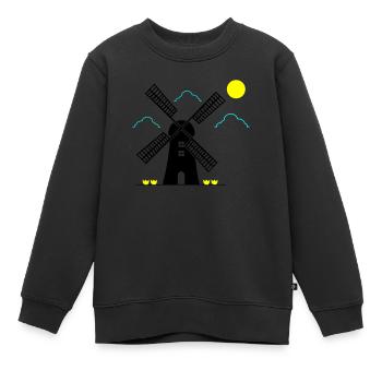 moulin à vent paysage - Sweat Premium enfant bio - noir - Devant - AI Model Kid Female (0cm)