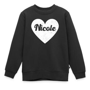 Nicole Prénom Idée Cadeau Coeur Amour J’Aime - Sweat Premium enfant bio - noir - Devant - AI Model Kid Female (0cm)