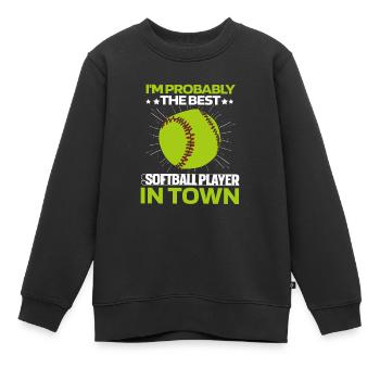 Softball - Kinder Premium Organic Sweatshirt - Schwarz - Vorne - AI Model Kid Female (0cm)