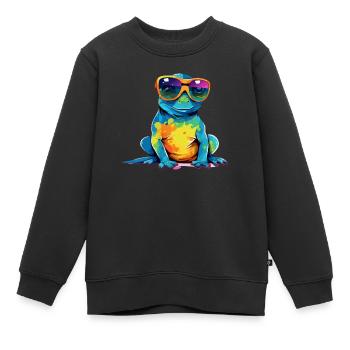 Lila la salamandre à lunettes - Sweat Premium enfant bio - noir - Devant - AI Model Kid Female (0cm)