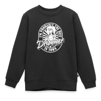 Batterie Batteur Batteur - Sweat Premium enfant bio - noir - Devant - AI Model Kid Female (0cm)