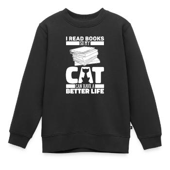 Livre, Rat de bibliothèque, Rat de bibliothèque, Chat - Sweat Premium enfant bio - noir - Devant - AI Model Kid Female (0cm)