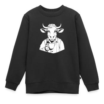 Vache, Agriculteur, Bétail, Café - Sweat Premium enfant bio - noir - Devant - AI Model Kid Female (0cm)