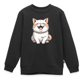 Chat souriant - Sweat Premium enfant bio - noir - Devant - AI Model Kid Female (0cm)