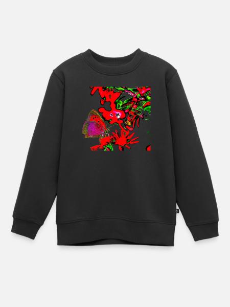 A butterfly in red, flower A732291 - Kids Premium Organic Sweatshirt - black