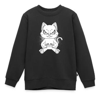 Gamer Gaming Gamer Cat - Sweat Premium enfant bio - noir - Devant - AI Model Kid Female (0cm)