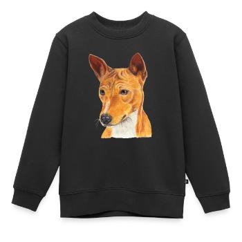Basenji - Sweat Premium enfant bio - noir - Devant - AI Model Kid Female (0cm)