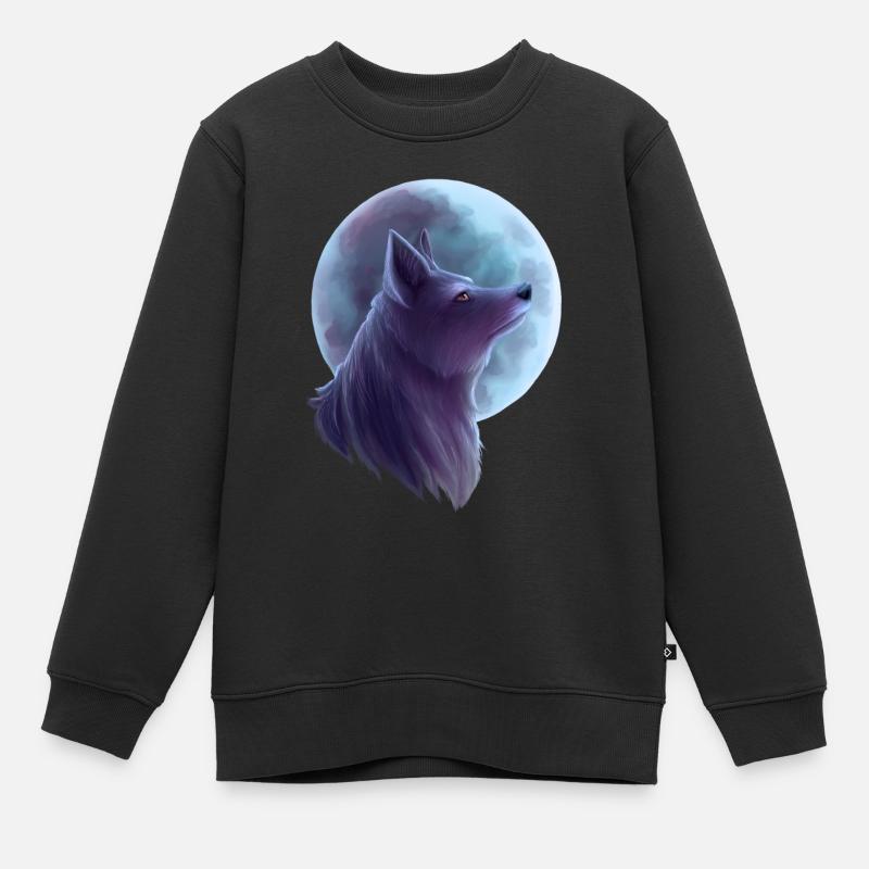 Wolf vor Silber Mond - Kinder Premium Organic Sweatshirt - Schwarz