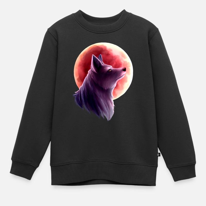 Wolf und Blutmond 2 - Kinder Premium Organic Sweatshirt - Schwarz