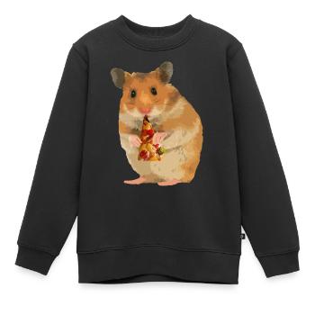 Hamster feeds pizza - Kids Premium Organic Sweatshirt - black - Front - AI Model Kid Female (0cm)
