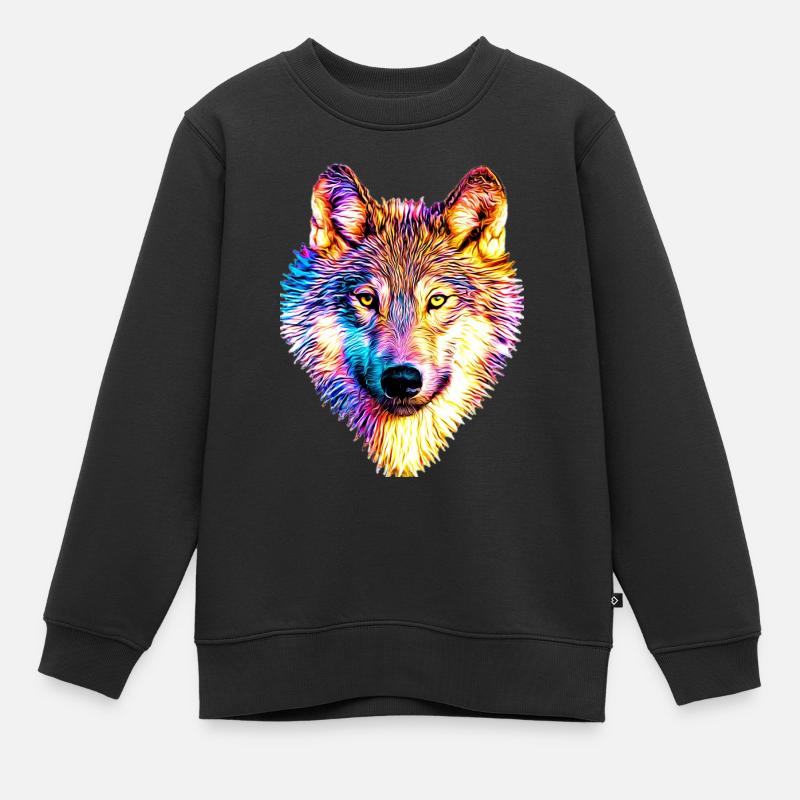 Wolf in Regenbogenflammen - Kinder Premium Organic Sweatshirt - Schwarz