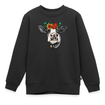 Vache aquarelle - Sweat Premium enfant bio - noir - Devant - AI Model Kid Female (0cm)