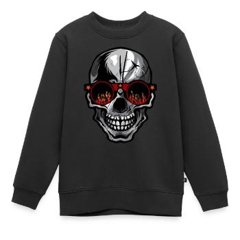 Totenkopf Schädel Crane skull Lünette runde Flamme Feuer - Kinder Premium Organic Sweatshirt - Schwarz - Vorne - AI Model Kid Female (0cm)