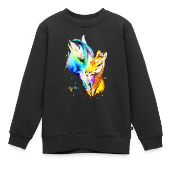 Jument et son poulain - Sweat Premium enfant bio - noir - Devant - AI Model Kid Female (0cm)