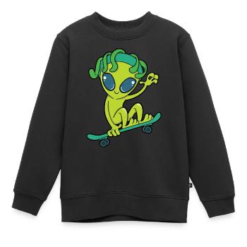 Skateboard Alien - Sweat Premium enfant bio - noir - Devant - AI Model Kid Female (0cm)