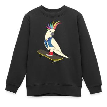 Kakadu auf Skateboard - Kinder Premium Organic Sweatshirt - Schwarz - Vorne - AI Model Kid Female (0cm)