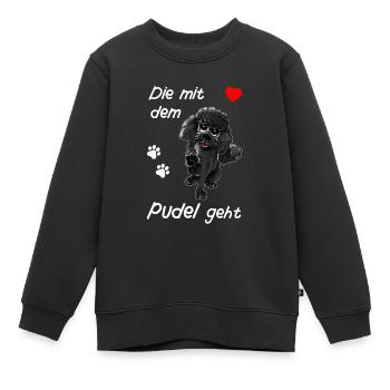 Pudeldesign - Die mit dem Pudel geht Comicstyle - Kinder Premium Organic Sweatshirt - Schwarz - Vorne - AI Model Kid Female (0cm)