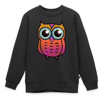 Orange und rosa Eule strukturierte haarige Eule / Süße Eule - Kinder Premium Organic Sweatshirt - Schwarz - Vorne - AI Model Kid Female (0cm)