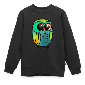 Hibou vert Hibou texturé Hibou poilu / Hibou mignon - Sweat Premium enfant bio - noir - Devant - AI Model Kid Female (0cm)