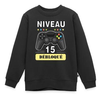 anniversaire 15 ans - Sweat Premium enfant bio - noir - Devant - AI Model Kid Female (0cm)