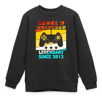 Level 9 unlocked legendary since 2013 - Kids Premium Organic Sweatshirt - black - Front - AI Model Kid Female (0cm)