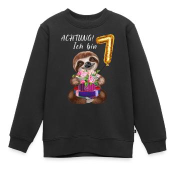 Ich bin sieben Faultier zum 7. Geburtstag - Kinder Premium Organic Sweatshirt - Schwarz - Vorne - AI Model Kid Female (0cm)