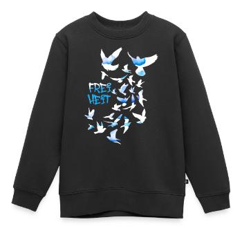 liberté,troupeau d’oiseaux,paix,liberté,sourds,nuages - Sweat Premium enfant bio - noir - Devant - AI Model Kid Female (0cm)