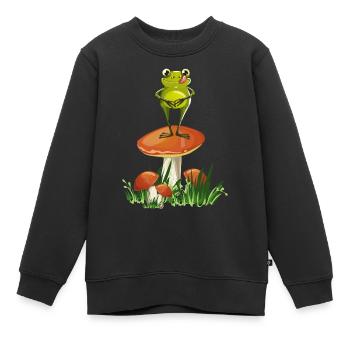 mushroom picker frosch collects mushrooms at mushroom time - Kids Premium Organic Sweatshirt - black - Front - AI Model Kid Female (0cm)