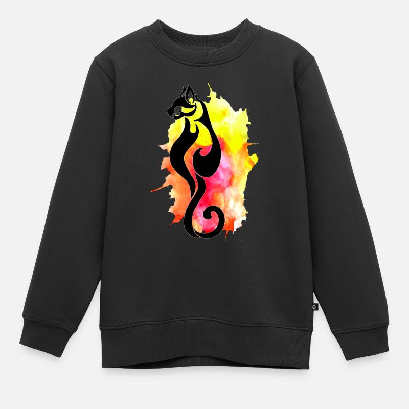 Chat Aquarelle - Sweat Premium enfant bio - noir