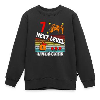 7th birthday level unlocked - Kids Premium Organic Sweatshirt - black - Front - AI Model Kid Female (0cm)
