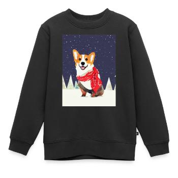 Corgi mit rot-weißem Weihnachtsschal - Kinder Premium Organic Sweatshirt - Schwarz - Vorne - AI Model Kid Female (0cm)