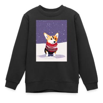 Niedlicher Corgi mit rot-weißem Weihnachtsschal - Kinder Premium Organic Sweatshirt - Schwarz - Vorne - AI Model Kid Female (0cm)