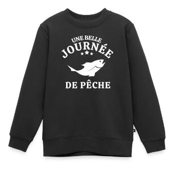 pêche, pêcheur, canne à pêche - Sweat Premium enfant bio - noir - Devant - AI Model Kid Female (0cm)