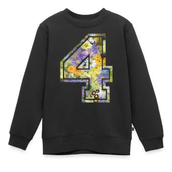 Numero 4 fleur, Équipe Foot, basket université - Sweat Premium enfant bio - noir - Devant - AI Model Kid Female (0cm)