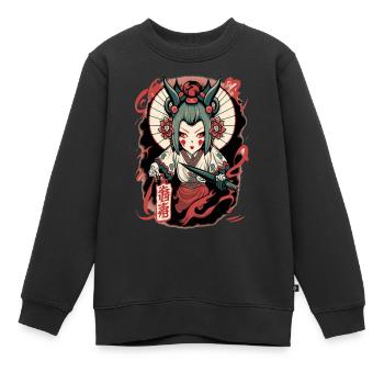 Kimono traditionnel japonais Geisha Katana - Sweat Premium enfant bio - noir - Devant - AI Model Kid Female (0cm)