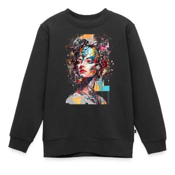 Portrait d’une femme IA androïde/cyborg - Sweat Premium enfant bio - noir - Devant - AI Model Kid Female (0cm)