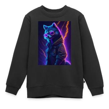 Raccoon, Neon, Gaming, Steampunk - Kinder Premium Organic Sweatshirt - Schwarz - Vorne - AI Model Kid Female (0cm)