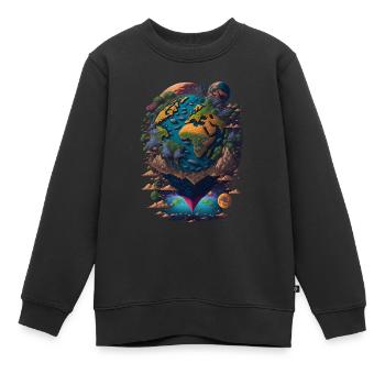 Planet Erde Welt Planeten Abstrakt - Kinder Premium Organic Sweatshirt - Schwarz - Vorne - AI Model Kid Female (0cm)